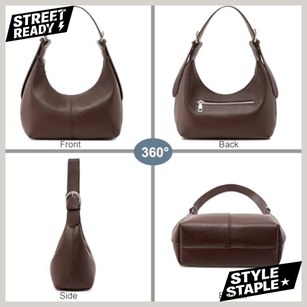 Soft Vegan Leather Hobo Shoulder Bag Crossbody Tote with Adjustable Straps - Picture 5 of 7